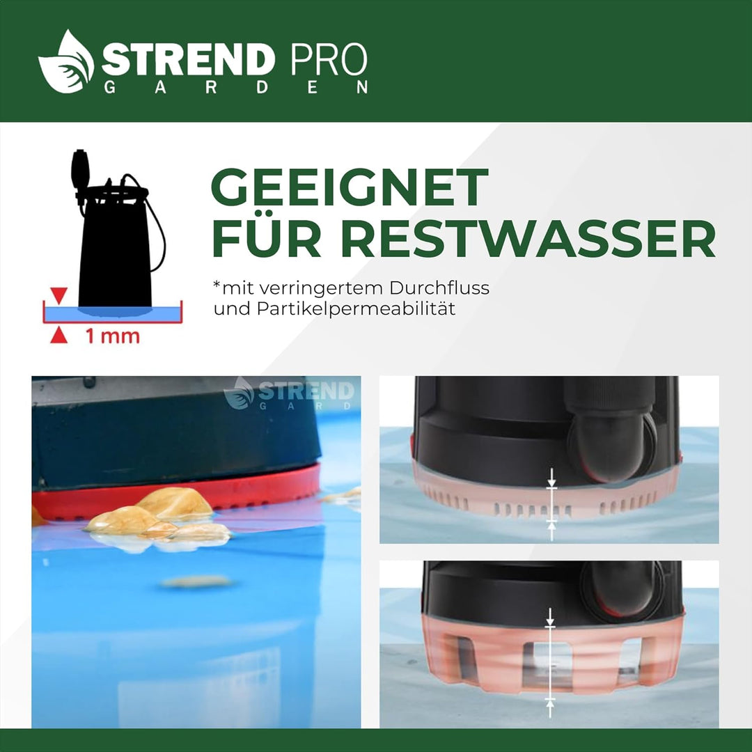 STREND PRO Tauchpumpe MC900E | FLACHSAUGEND ab 1mm | mit SCHWIMMERM | 900W, 18000 l/h | Wasserpumpe