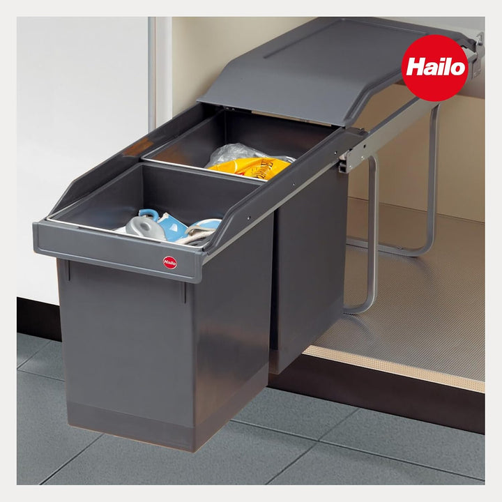 Hailo Tandem Küchen-Abfalleimer, Plastik, Grau, One