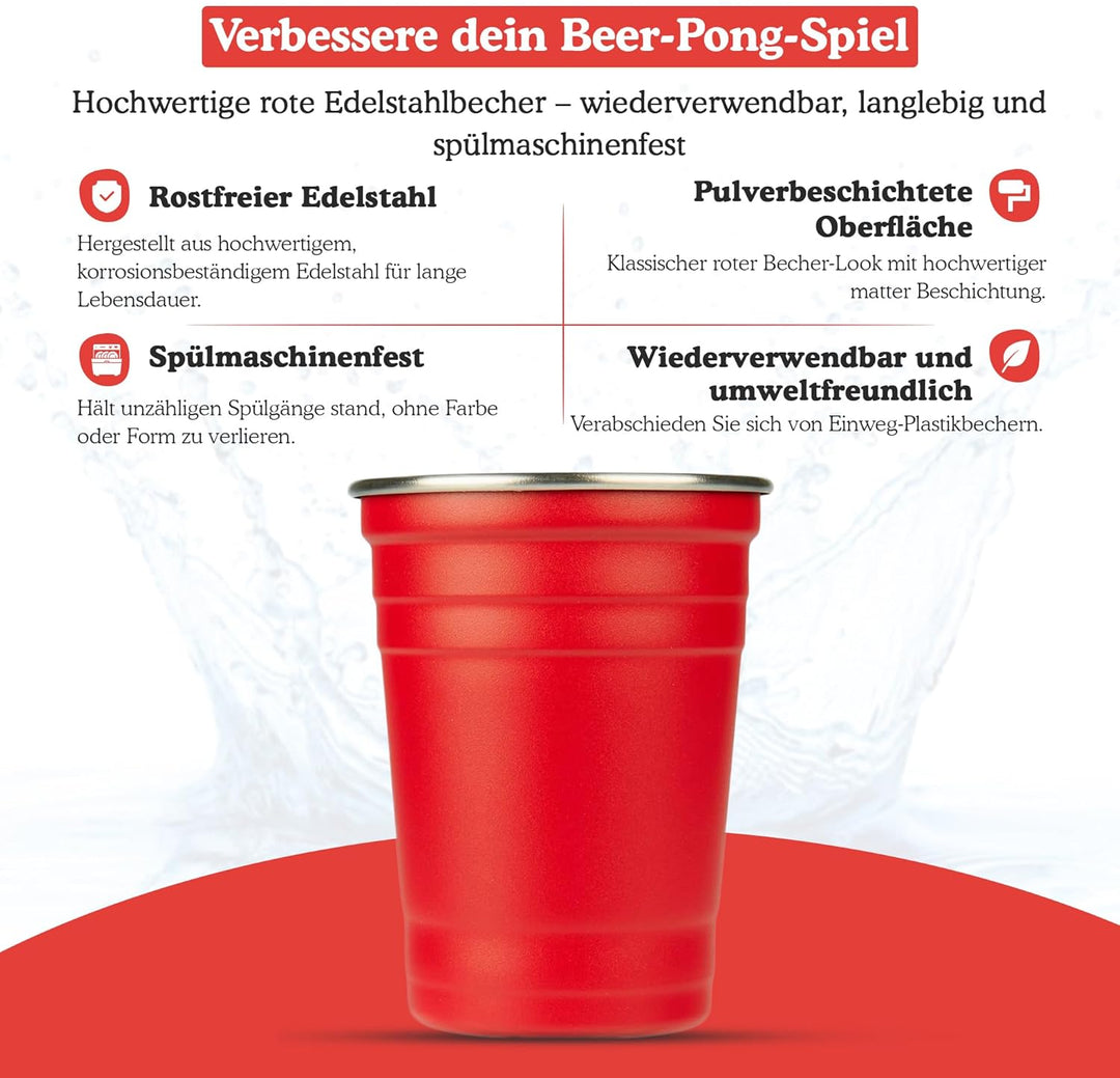 GetBuckets® Bierpong Becher Set (12 STK.) | Edelstahl Spülmaschinenfest Wiederverwendbar Stabil | Or