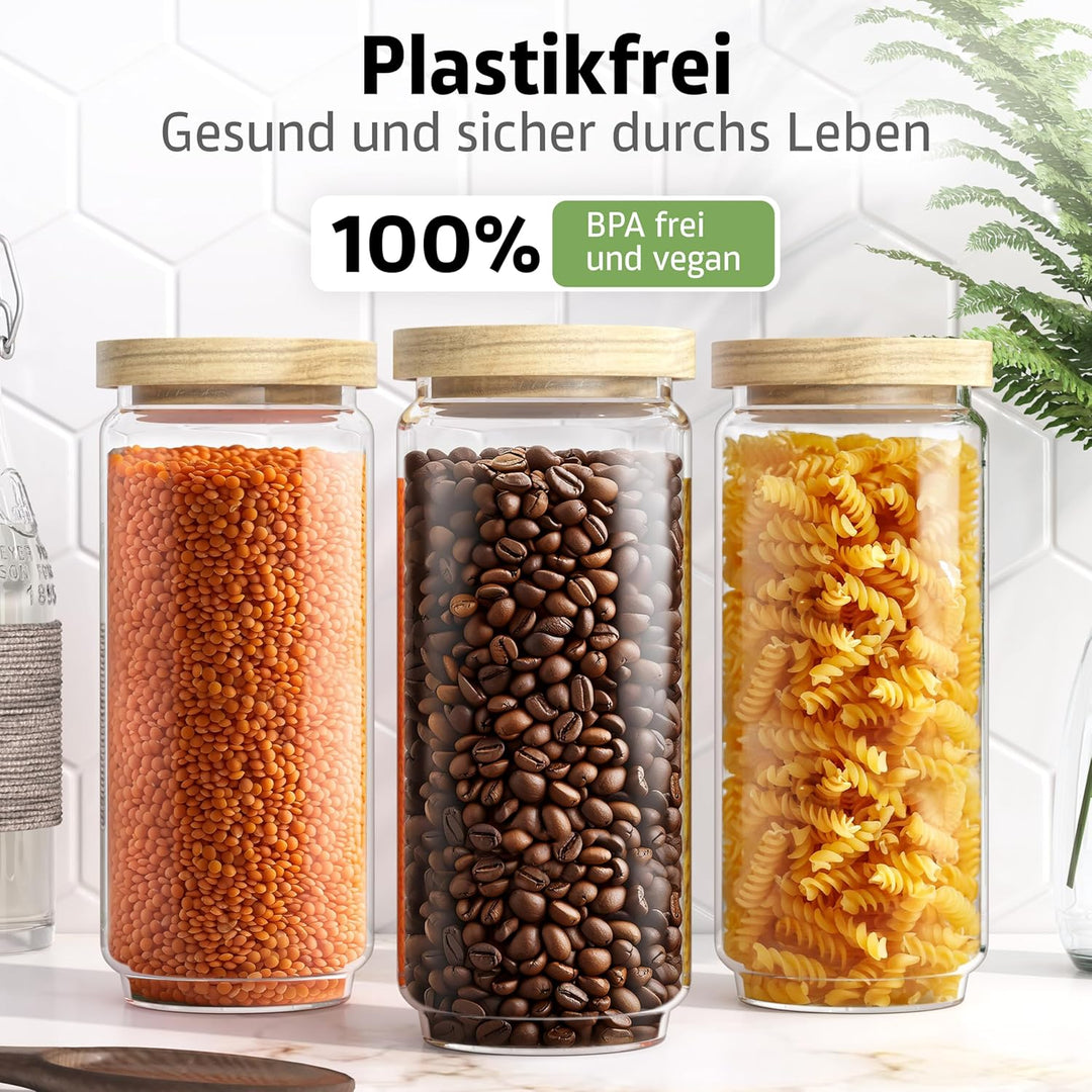 ElbFuchs® Vorratsgläser mit Deckel luftdicht | 3x 1000ml [BPA-FREI & MOTTENSICHER] Vorratsdosen aus