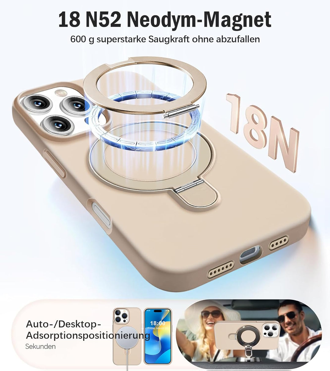 Handyhülle für iPhone 16 Pro Max Hülle mit 2 Stück Schutzfolie, Silikon Case mit Magnetisch Ring Stä