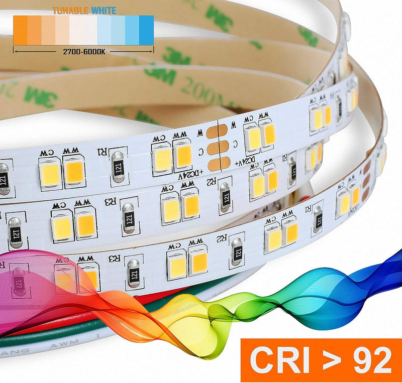 Mextronic LED Streifen LED Band LED Strip 2835 TUNABLE WHITE (2700-6000K) CRI 92 72W 5 Meter 24V IP2