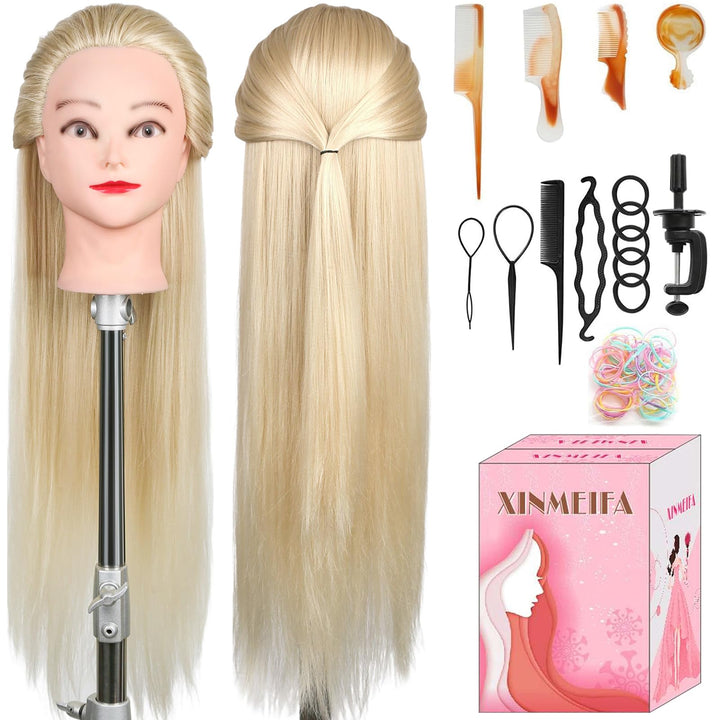 Trainingsköpfe, 28 Zoll Frisierkopf für Friseure, 100% Kunstfaser Haar Übungskopf, mit DIY Strickset