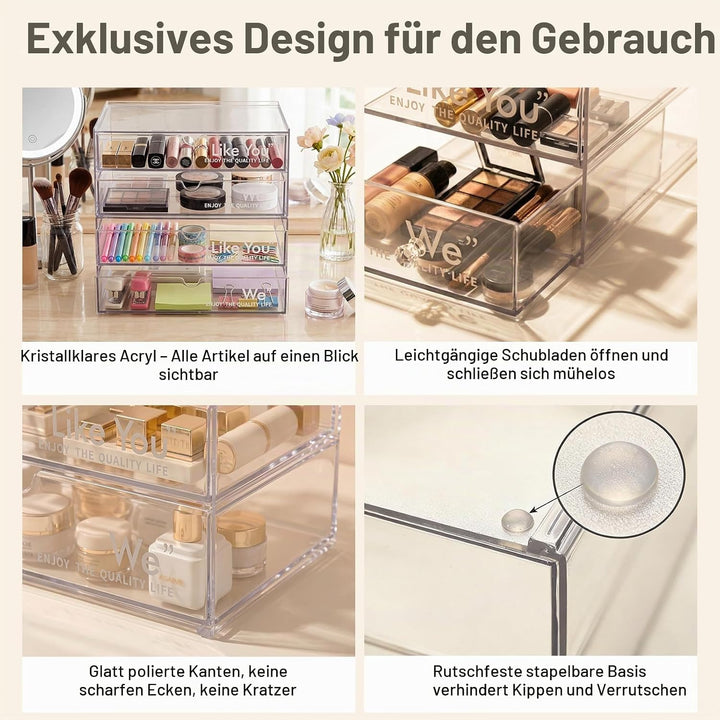 2 Stück Acryl Kosmetik Organizer, Stapelbare Schublade Badezimmer Organizer, Make up Organizer Set,