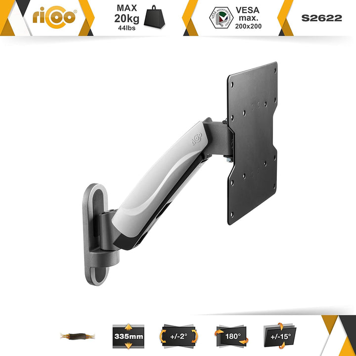 RICOO TV Wandhalterung Fernseher Schwenkbar Gasdruckfeder für 27-50 Zoll, TV Halterung S2622, Fernse