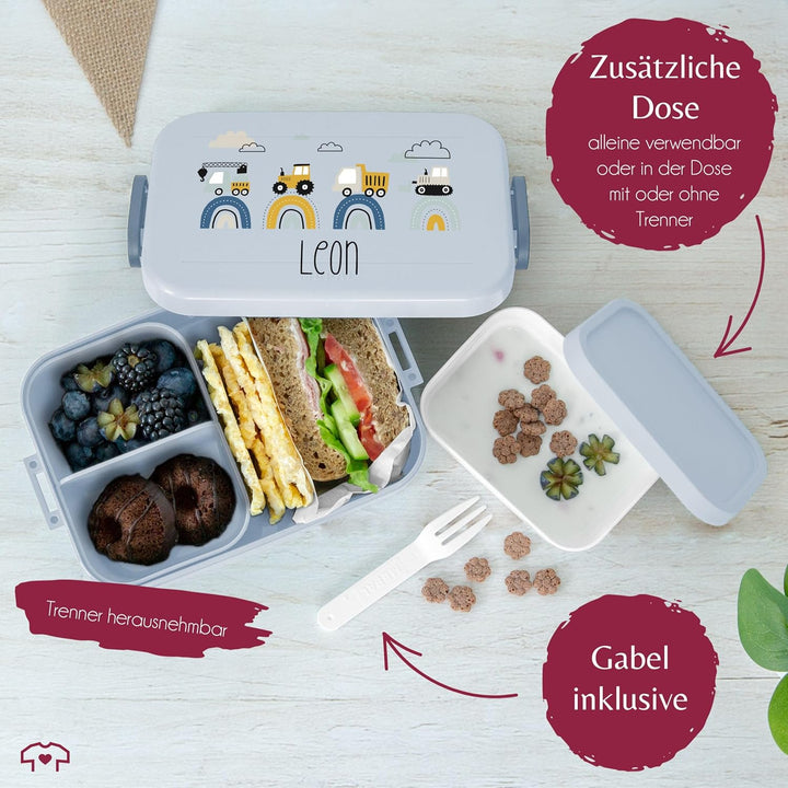 Kinder Bento Box Midi Lunchbox für Mepal Bentobox - Baustelle mit Name personalisiert Brotdose Bagge