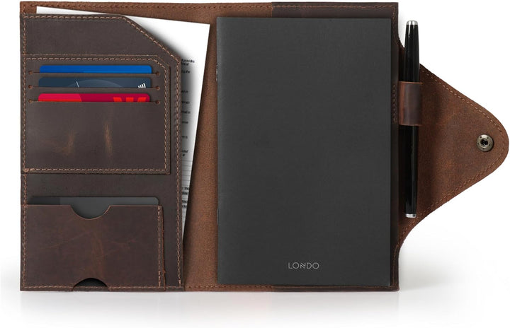 Londo Echtleder Schreibmappe Konferenzmappe mit Notizblock Notizblock und Schloss Braun M, Braun M