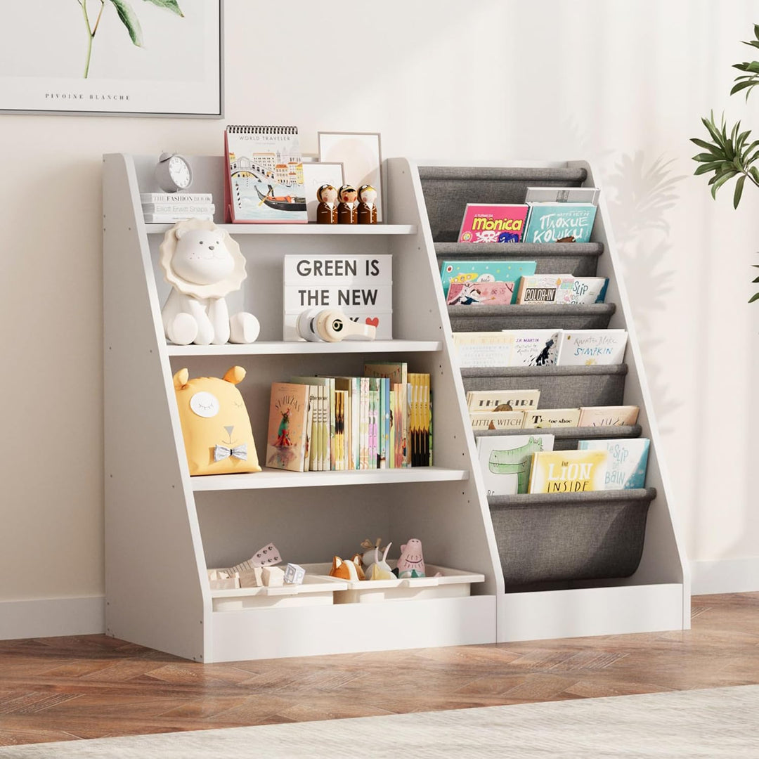 Kinderregal Bücherregal für Kinder 90x40x80cm, mit 5 Ablage und 4 offenen Fächern, Holz, Spielzeugre