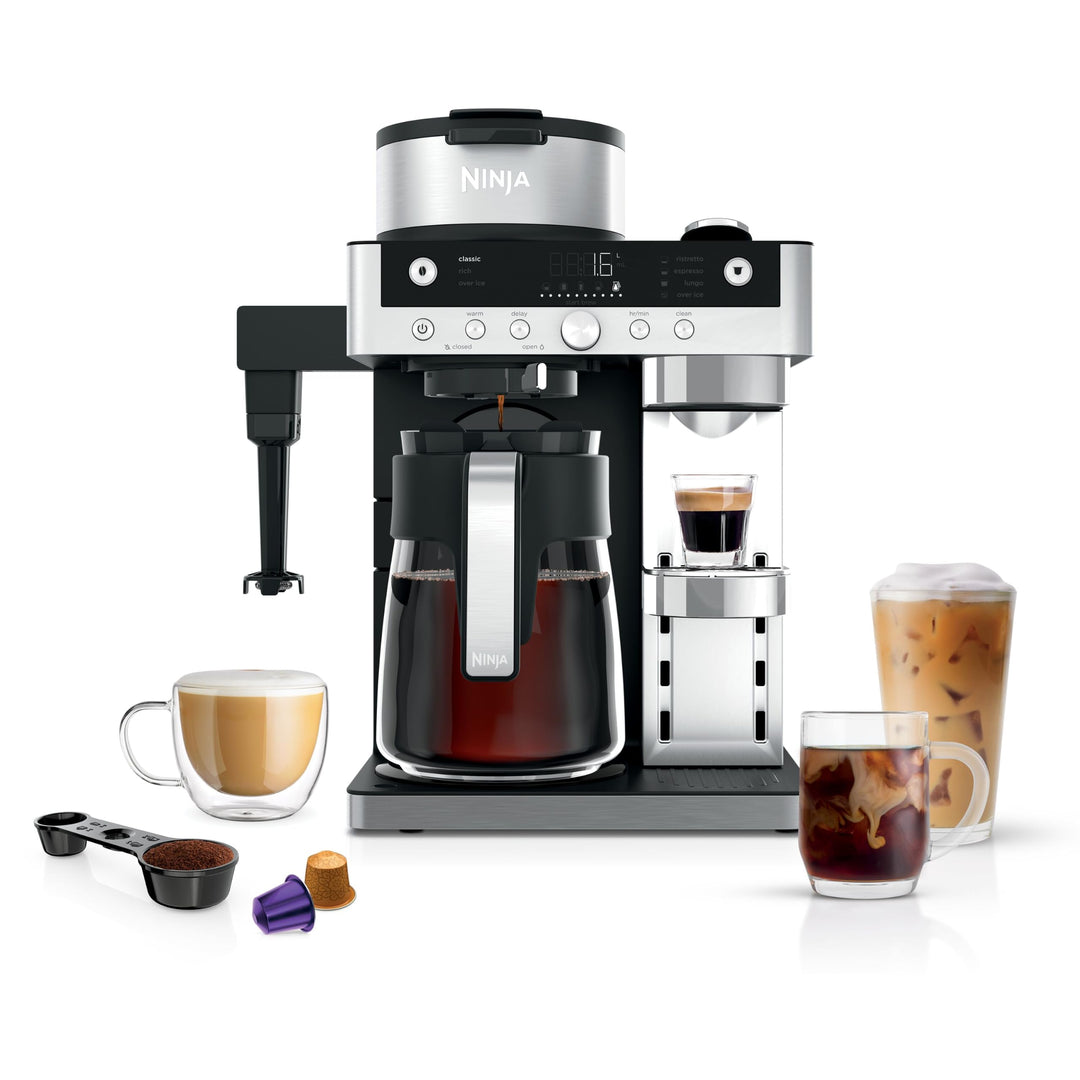 Ninja Prestige 2-in-1 Filterkaffee- und Kapselmaschine mit integriertem Milchaufschäumer, für Latte,