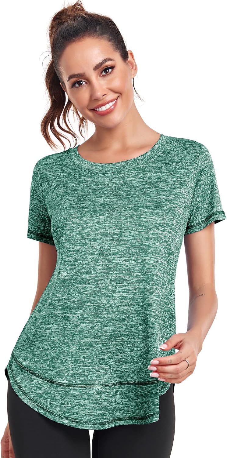 Sport T-Shirt Damen, Kurzarmshirt Frauen, Workout Tops Rundhalsausschnitt Athletisch Lässig Laufen Y