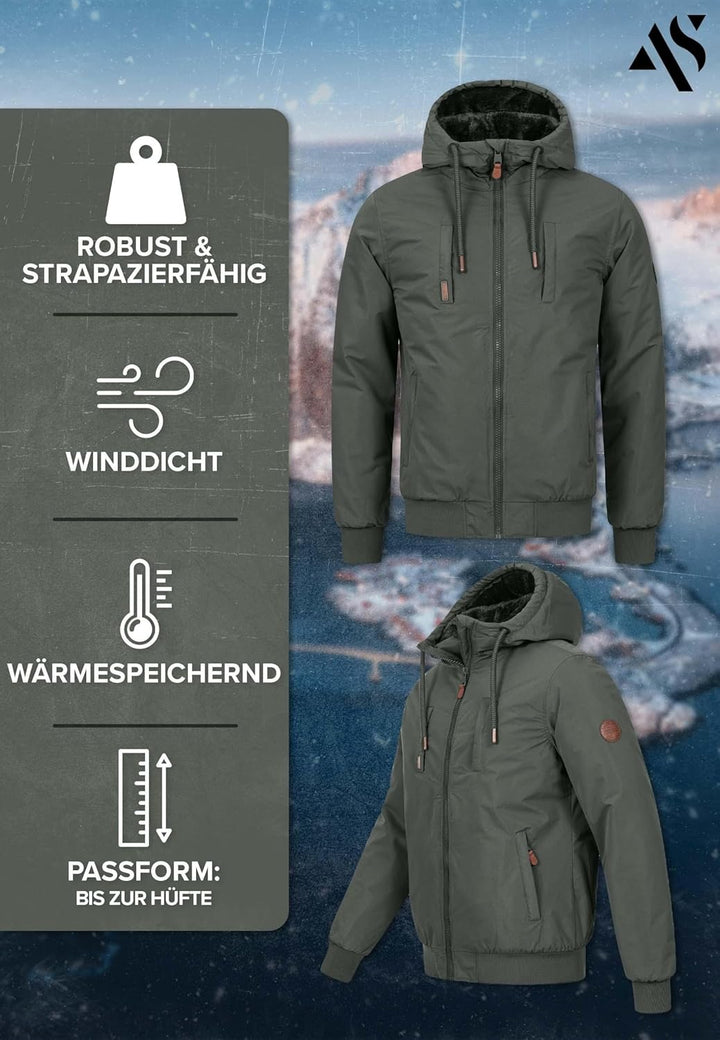 ALESSANDRO SALVARINI Herren Winterjacke (S-3XL) mit Kapuze - Teddyfleece innen komplett, Winddicht,
