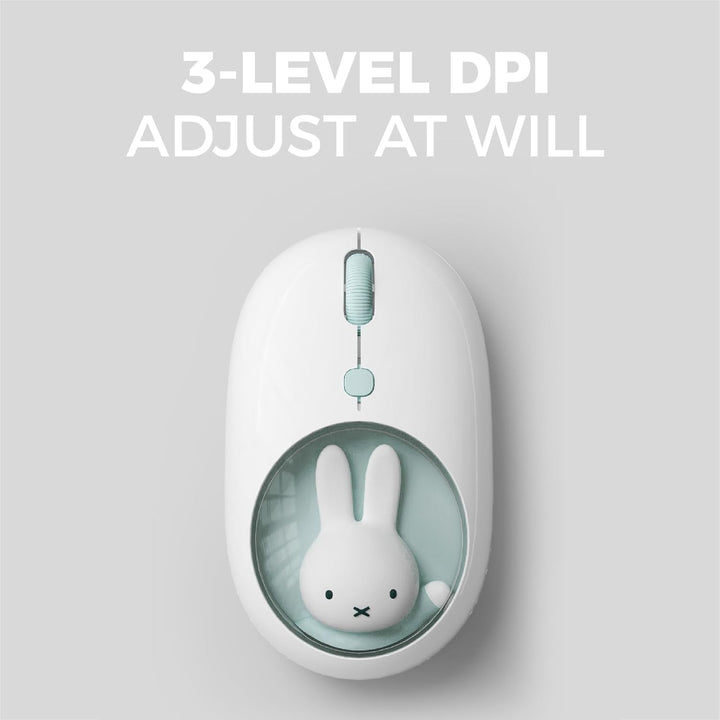 MiPow x Miffy Bluetooth Wireless Maus, kleine tragbare Maus, geeignet für Laptops, Tablets usw., Tra