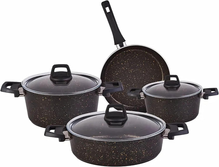 Karaca Biogranit Kochgeschirr-Set, Schwarz/Gold, 7-teilig,Kochgeschirr-Set, Antihaftbeschichtung, To