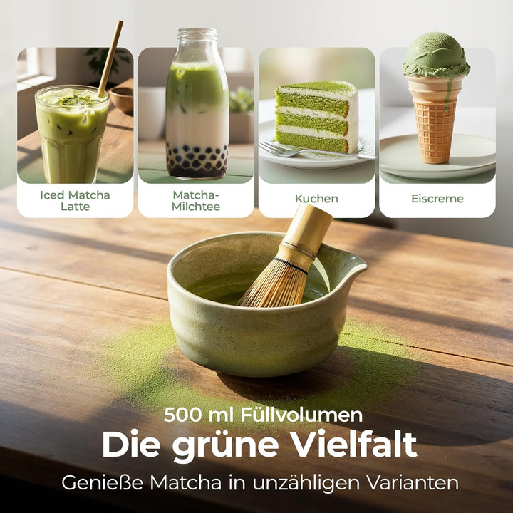 comforder Matcha Set mit Besen – Komplett mit Matchaschale mit Ausgiesser, Chasen, Halter, Löffel un