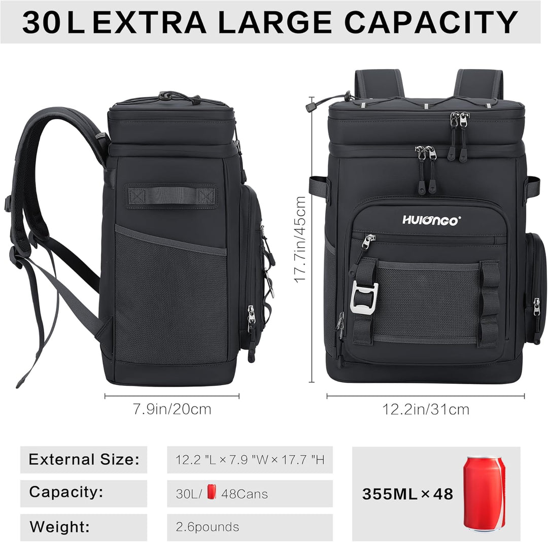 Grosser Wasserdichter Isolierter Kühlrucksack Auslaufsicherer Faltbar Kühler Rucksack, pure black