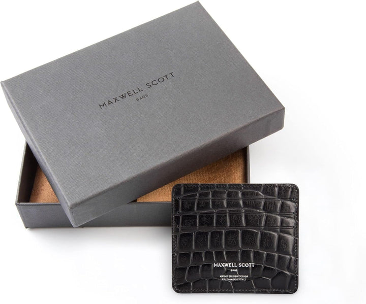 Maxwell Scott Herren Krokodil Optik Leder Kartenetui Marco in Schwarz Croco, Schwarz