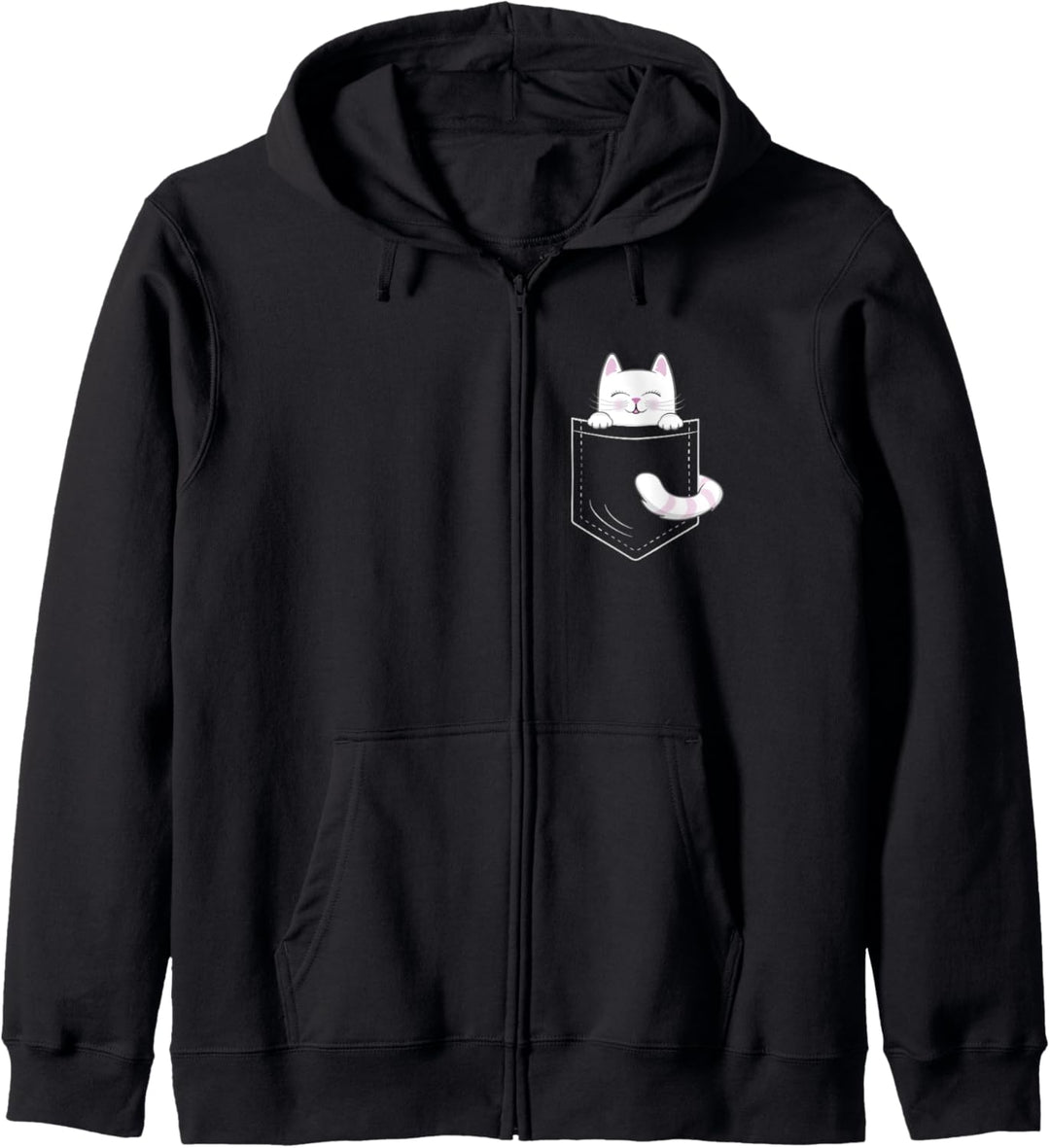 Katze in Brusttasche schaut heraus weisse Katze Geschenk Kapuzenjacke
