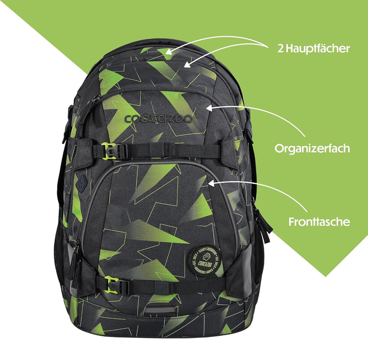 coocazoo Schulrucksack Mate, Lime Flash, schwarz-grün, ergonomischer & anpassbarer Tornister, höhen-