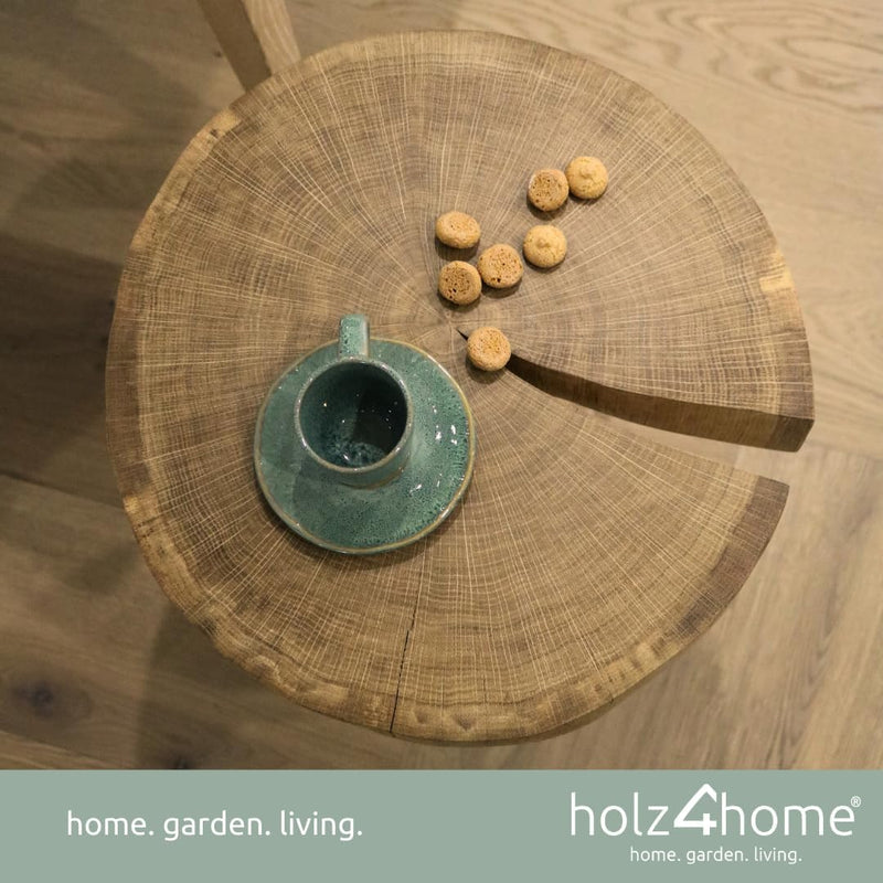 holz4home® Couchtisch mit massiver Baumscheibe aus Eiche | Baumkante | Baumstamm | Exklusives Loft D