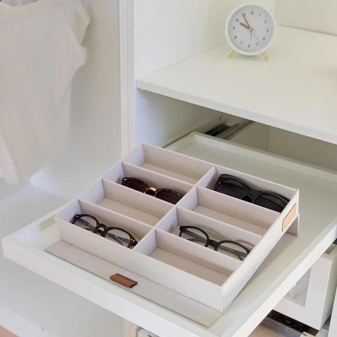 LOVE IT STORE IT Premium Brillenbox für 8 Sonnenbrillen - Aus Leinen Stoff - Brillenaufbewahrung meh