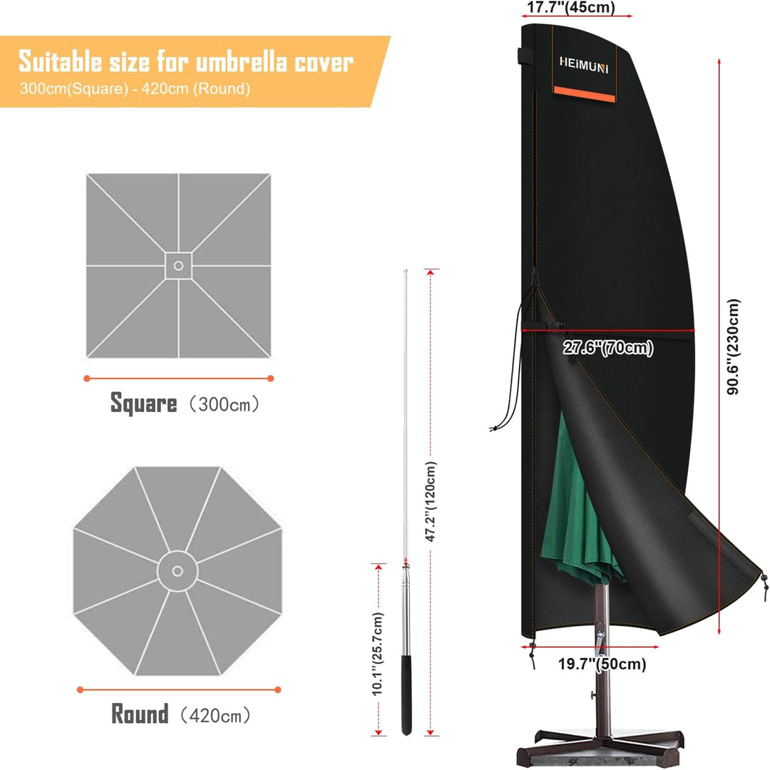 HEIMUNI Schutzhülle Sonnenschirm 3m, Ampelschirm Schutzhülle mit Stab, Abdeckung für Sonnenschirm, A