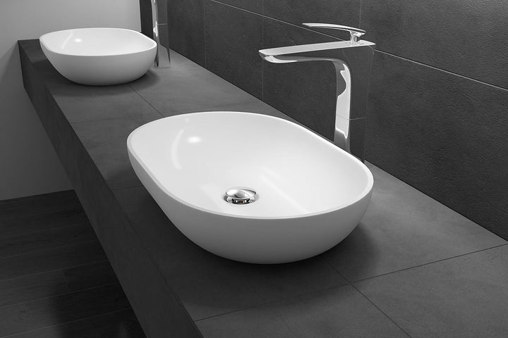 doporro Design Waschbecken Bad 54x34x10cm | Waschtisch aus hochwertigem Guss-Marmor in Weiss matt |