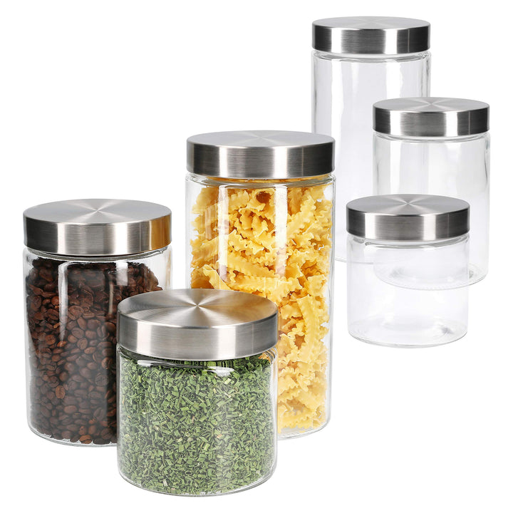 MamboCat Vorratsgläser Set Bera 6-tlg. mit Edelstahldeckel I befüllbare Glasdosen Ø 11 cm 0,8L + 1,2