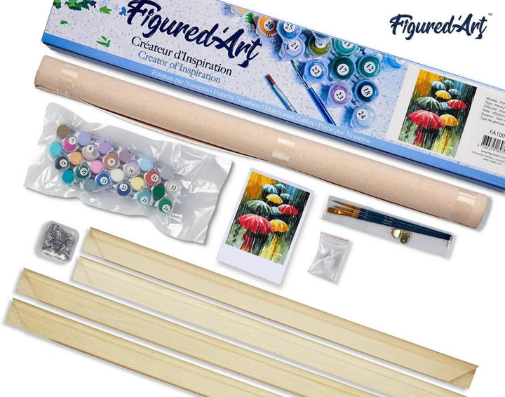 Figured'Art Malen Nach Zahlen Erwachsene Mit Rahmen Menschen mit Regenschirme - Paint by Numbers Bas