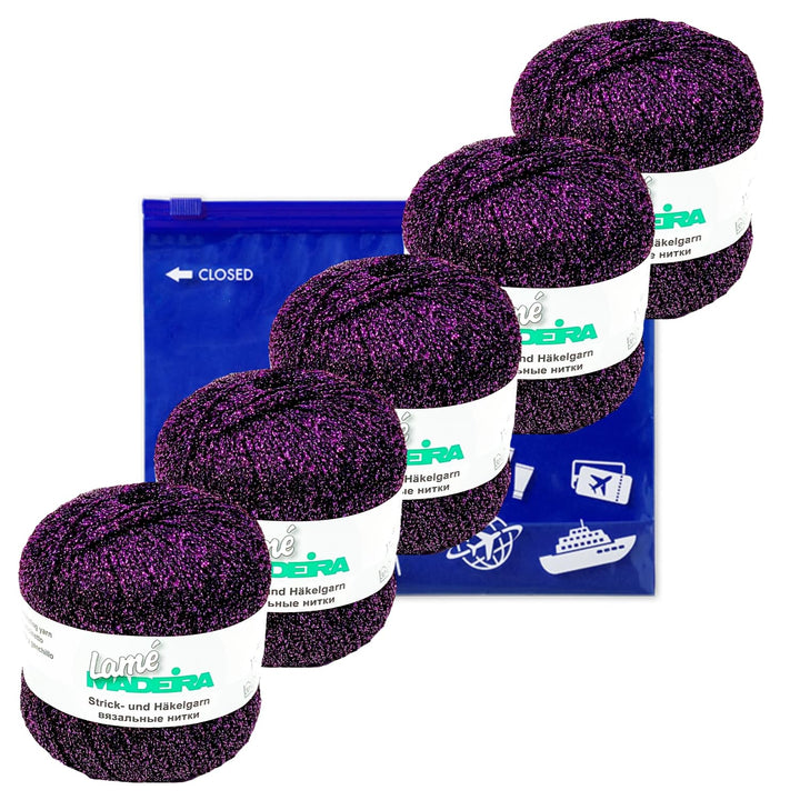 Glitzergarn Haekelgarn Strickgarn metallisiertes Häkelgarn Madeira Lamé 5x25g Farbe 412 lila, 412 li