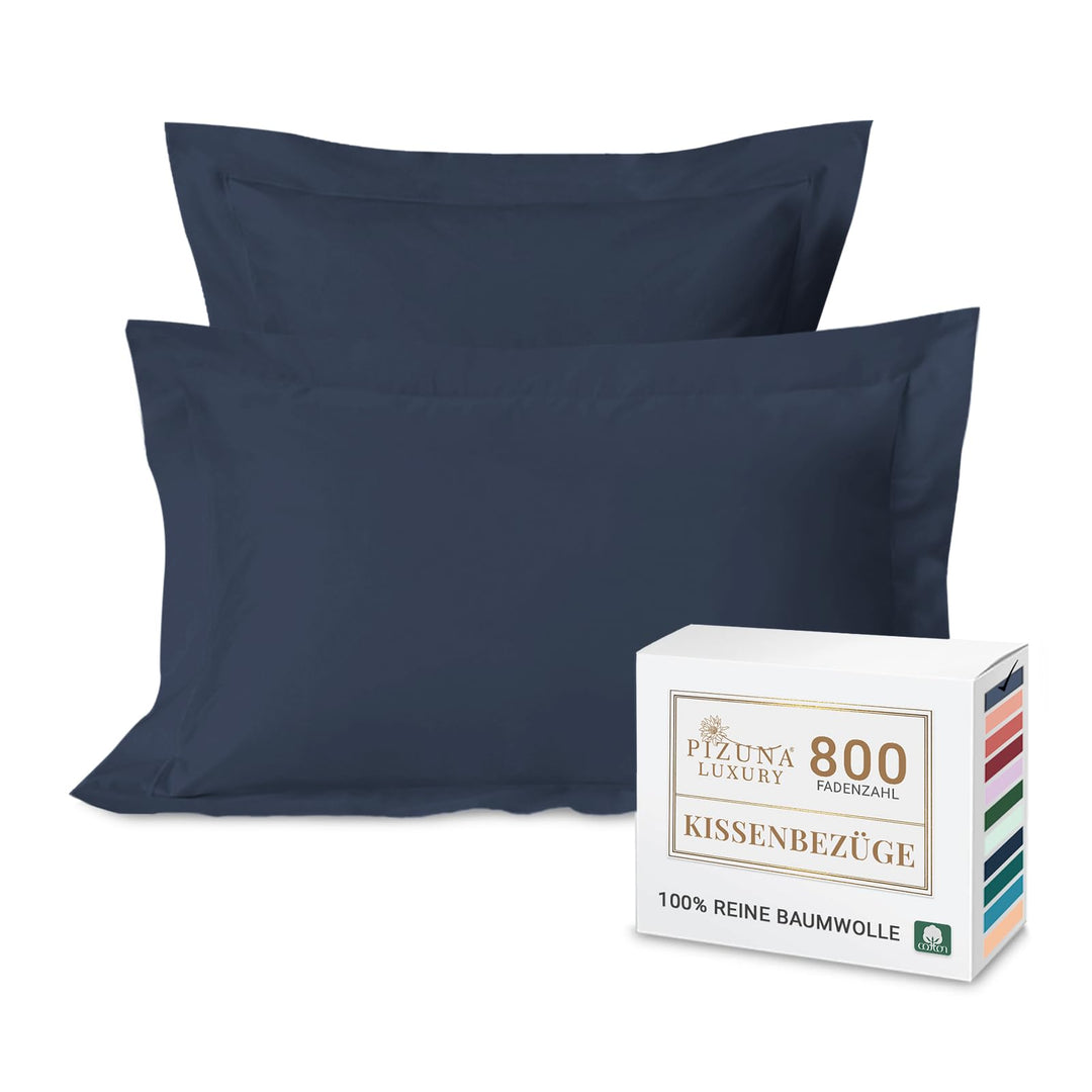 Pizuna Luxuriöser Kopfkissenbezug 50x75 cm 2er Set Dunkelblau, 800 Fadenzahl Baumwolle Kissenbezüge,