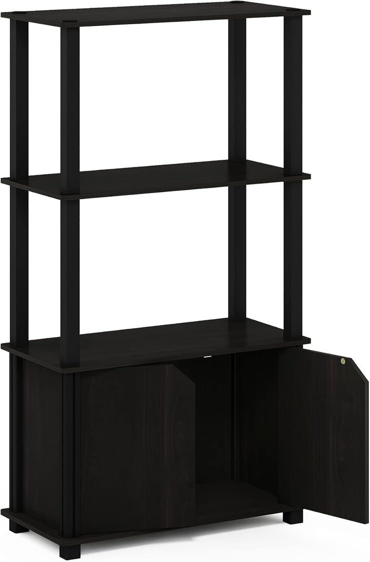 Furinno Brahms Multifunktions-Regal, 4 Fächer, mit Tür, zur Auslage, Espresso/Schwarz Kaffeebraun (E