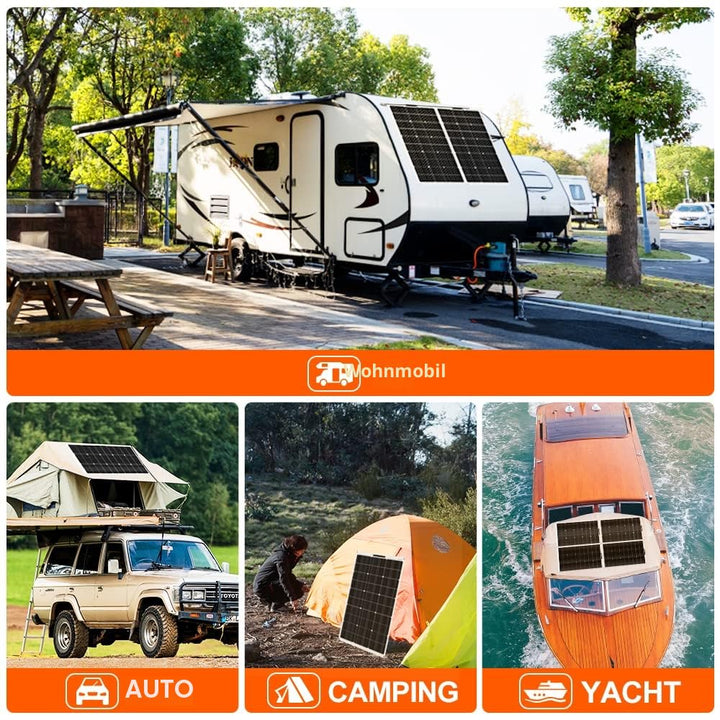 DOKIO 400W Solarpanel Flexibel 4 * 100W Monokristalline Solarmodule ideal für Wohnmobil, Camping, Ga