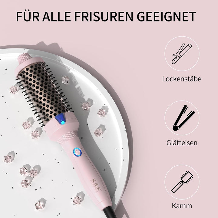 K&K Thermobürste Keratin Thermal Brush Protect Beheiztes Fass Heisse Haarbürste, Ionisch Glatt Schei