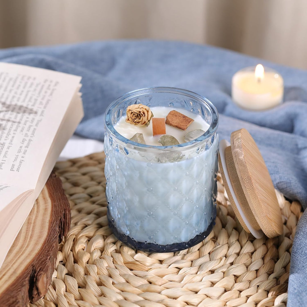 LETINE 6 Stück Blau Kerzengläser aus Glas, 200ml Kerzengläser mit Deckel, Kerzengläser zum Befüllen,