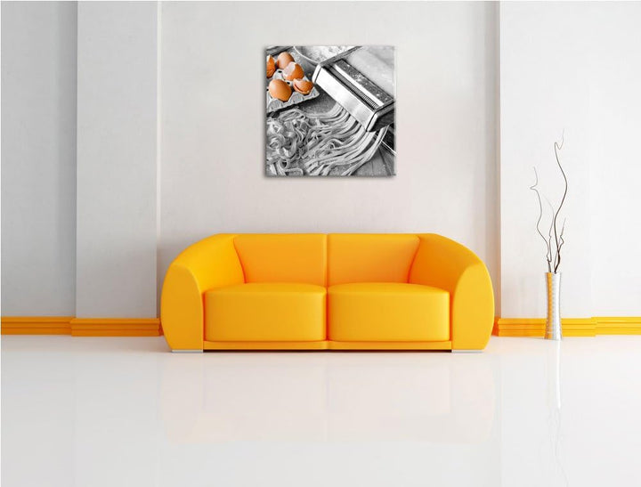 Pixxprint Nudelmaschine mit Eiern als Leinwandbild/Grösse: 70x70 cm/Wandbild/Kunstdruck/fertig bespa