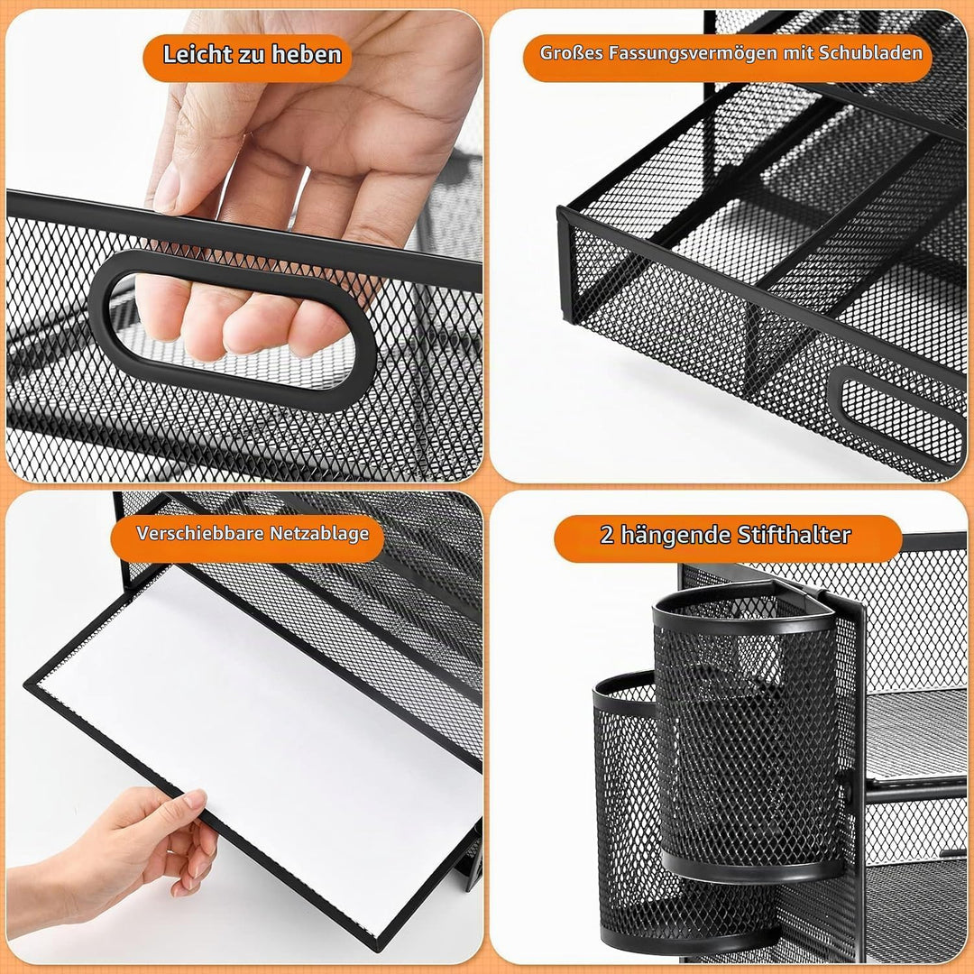 5-Fach Schreibtisch Organizer mit Schublade, Mesh Schreibtisch Datei Organizer mit Griff, Papier Sor