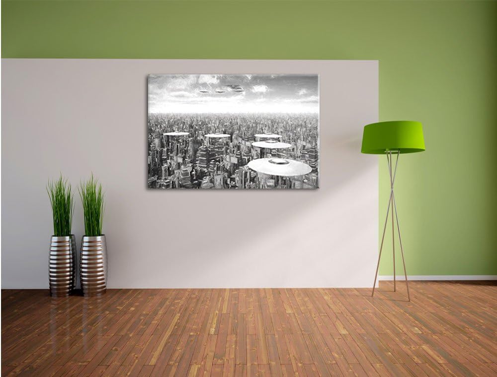 Pixxprint UFO´s über der Stadt Kunst als Leinwandbild/Grösse: 100x70 / Wandbild/Kunstdruck/fertig be