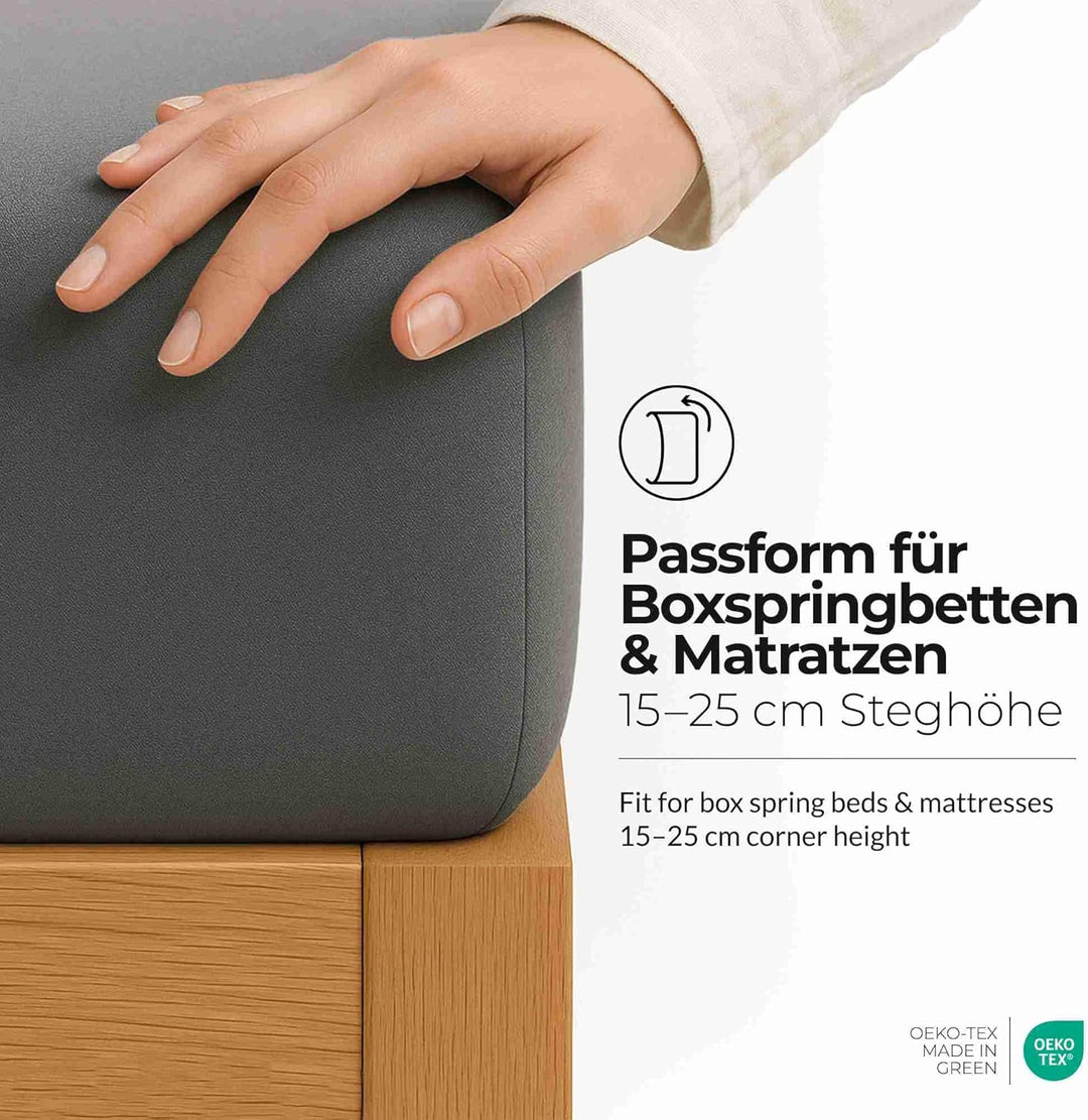 etérea Jersey Spannbettlaken 180x200cm Anthrazit bis 25 cm Höhe - 100% Baumwolle Comfort Spannbetttu