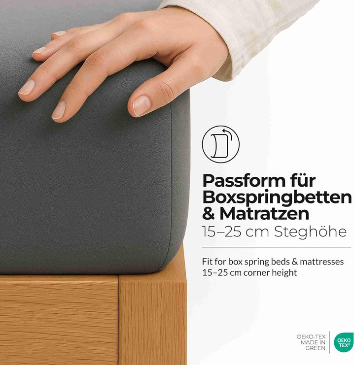 etérea Jersey Spannbettlaken 180x200cm Anthrazit bis 25 cm Höhe - 100% Baumwolle Comfort Spannbetttu