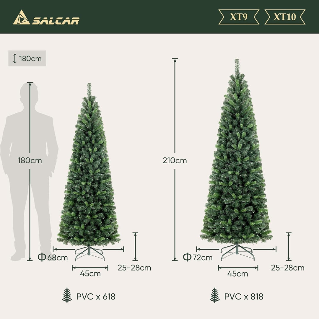SALCAR Künstlicher Weihnachtsbaum Slim 180 cm, Tannenbaum Künstlich mit Handschuhen und Metallstände