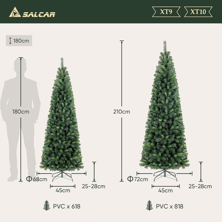 SALCAR Künstlicher Weihnachtsbaum Slim 180 cm, Tannenbaum Künstlich mit Handschuhen und Metallstände