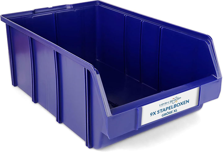 HMH 9x Stapelboxen Grösse XL Werkstatt Garage Keller Sichtlagerboxen 489x304x185mm Lagerboxen BLAU S