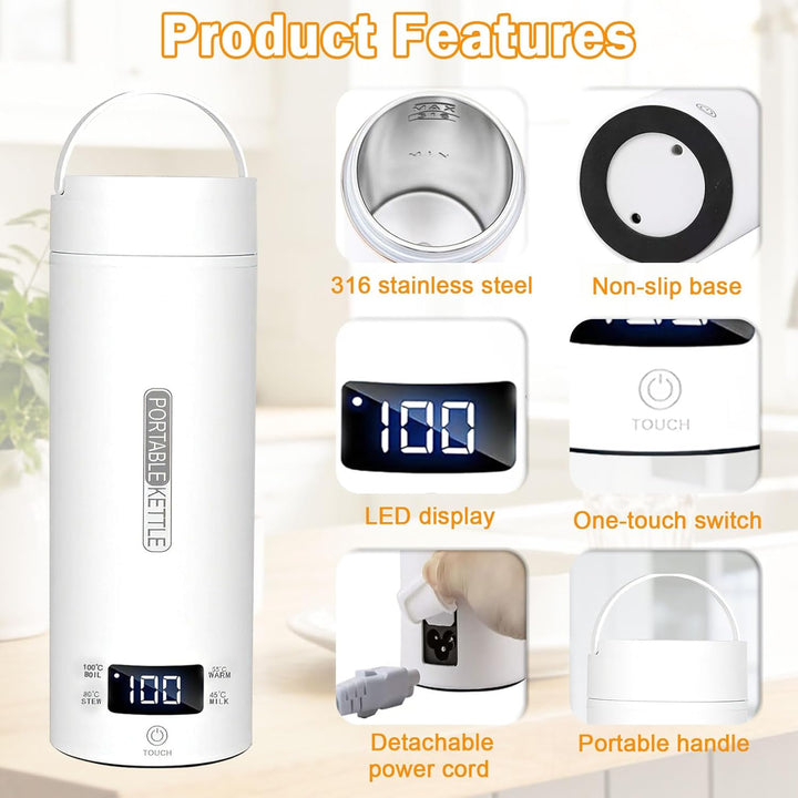 Herbst Reisewasserkocher Klein 500ML Tragbarer Reise Wasserkocher mit Temperatureinstellung Automati