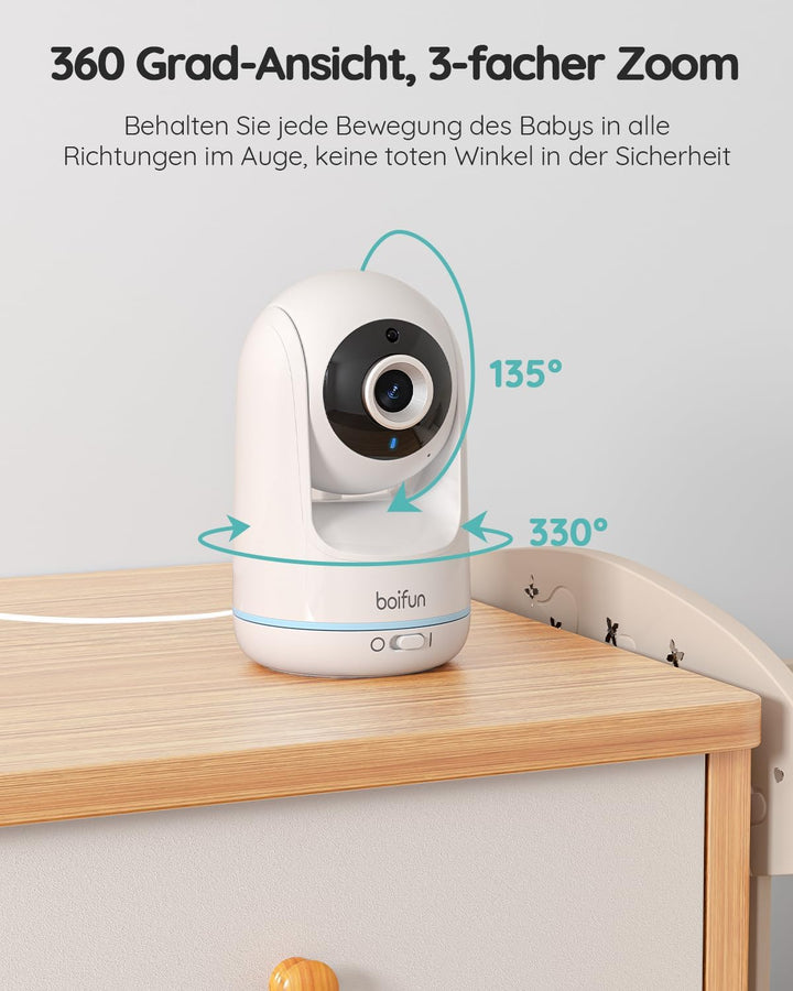 BOIFUN Babyphone mit Kamera, 5'' 720P HD IPS Bildschirm, PTZ 330°/135°, 3×Zoom, VOX Funktion, Zwei-W