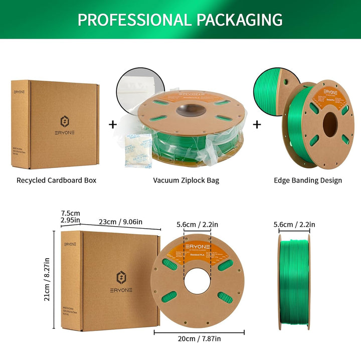 ERYONE PLA Filament 1.75 mm, 3D Drucker Filament PLA, Massgenauigkeit +/- 0,03 mm 1 kg/Spule, Grün A