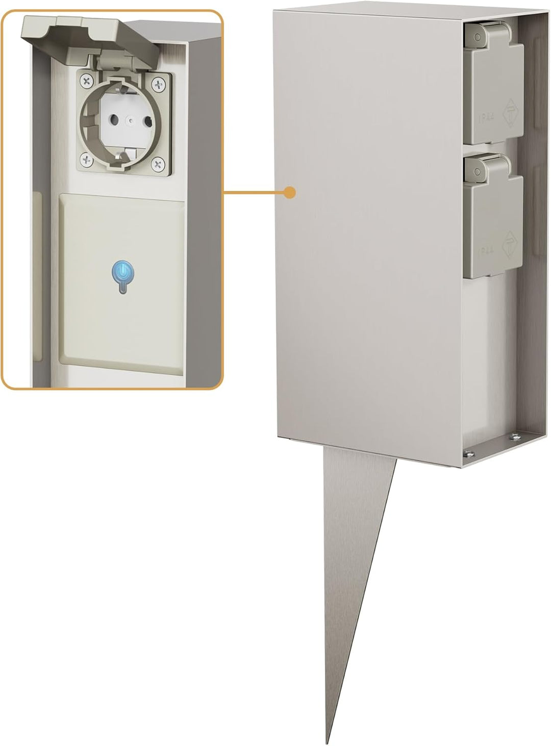 ledscom.de Garten-Steckdosensäule POMI mit Erdspiess für aussen, IP44, Smart Home, WLAN, Alexa, 3-Fa