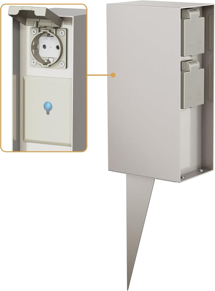 ledscom.de Garten-Steckdosensäule POMI mit Erdspiess für aussen, IP44, Smart Home, WLAN, Alexa, 3-Fa