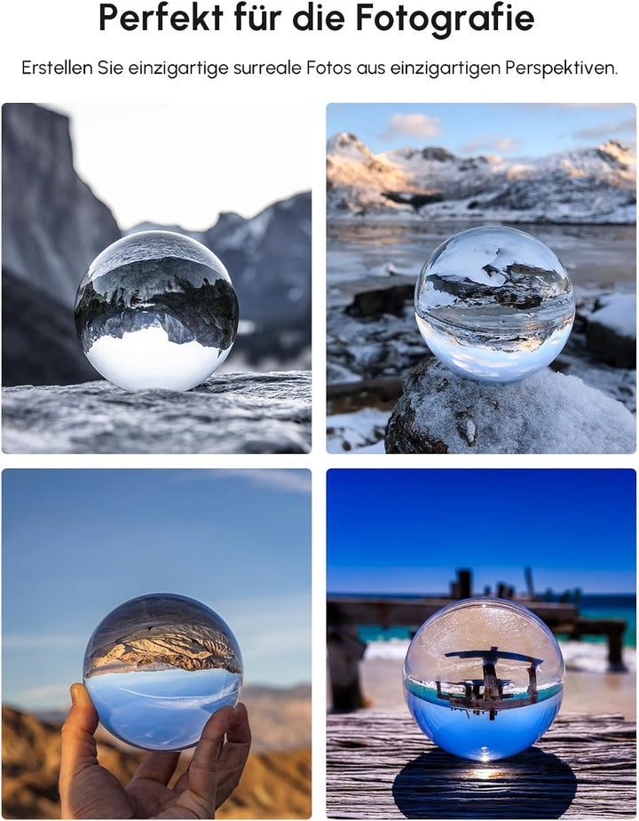 Rollei Lensball 90mm I Glaskugel I Kristallkugel I Foto-Kugel mit Aufbewahrungstasche &amp; Mikrofaser R