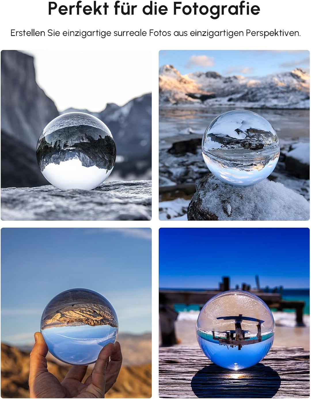 Rollei Lensball 60mm I Glaskugel I Kristallkugel I Foto-Kugel mit Aufbewahrungstasche &amp; Mikrofaser R