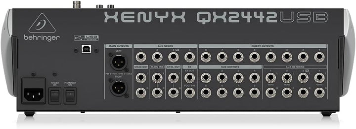 Behringer XENYX QX2442USB Premium 4/2-Bus-Mixer mit 24 Eingängen, XENYX-Mikrofonvorverstärkern und -